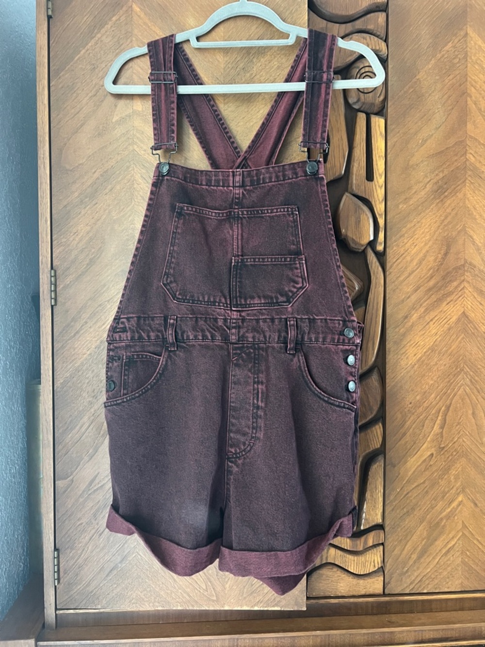 We The Free Ziggy Plum Denim Short Overalls